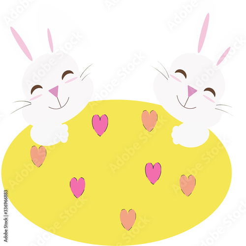 two rabbits with easter egg 