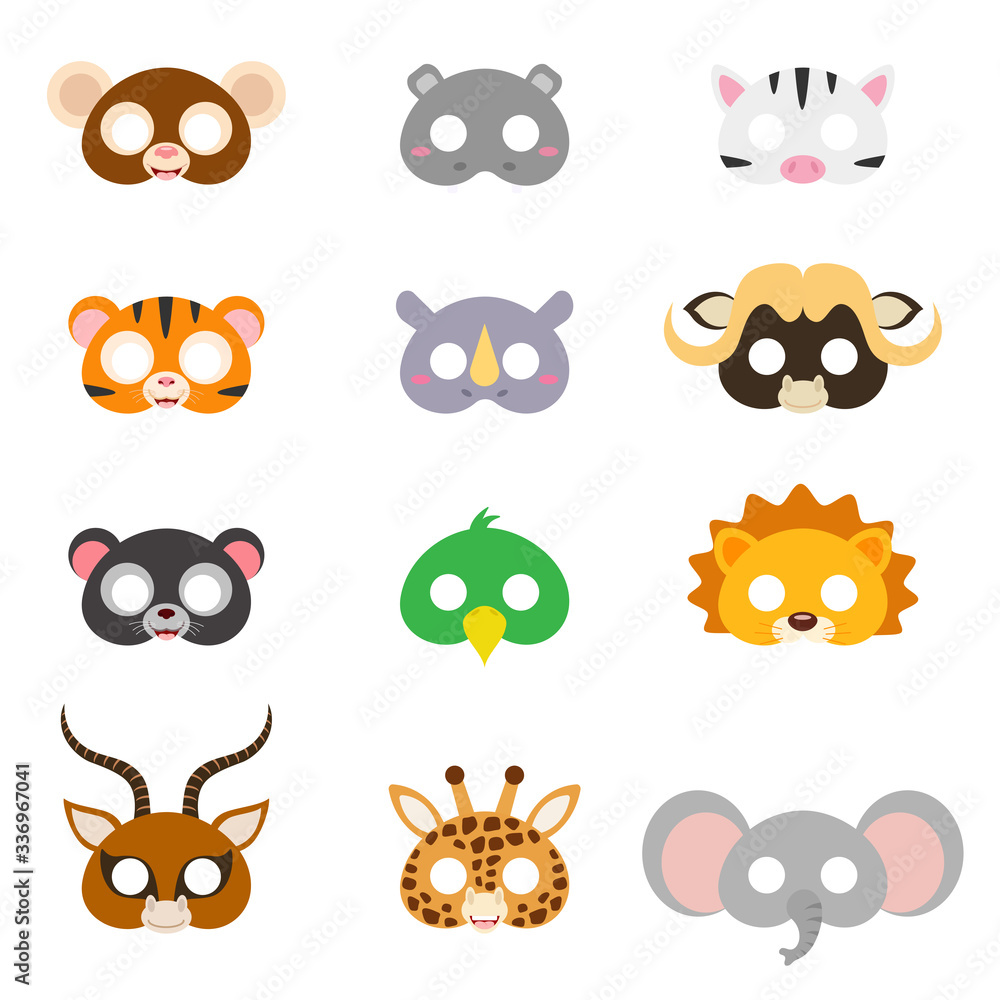 Obraz premium Set of assorted animal masks, party supplies, birthday party favors, play accessories, photo booth props for kids