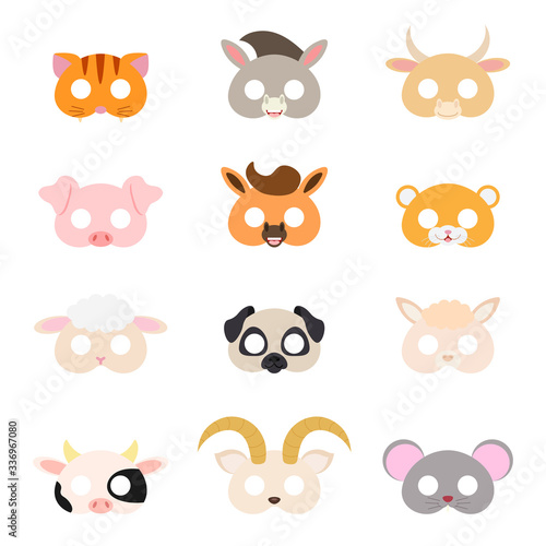 Set of assorted animal masks  party supplies  birthday party favors  play accessories  photo booth props for kids