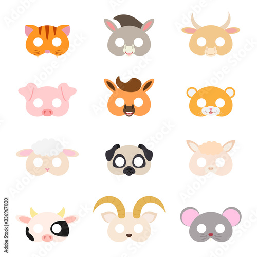 Set of assorted animal masks, party supplies, birthday party favors, play accessories, photo booth props for kids
