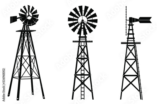 Windmill silhouette illustration vector photo