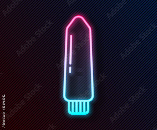 Glowing neon line Dildo vibrator for sex games icon isolated on black background. Sex toy for adult. Vaginal exercise machines for intimate. Vector Illustration