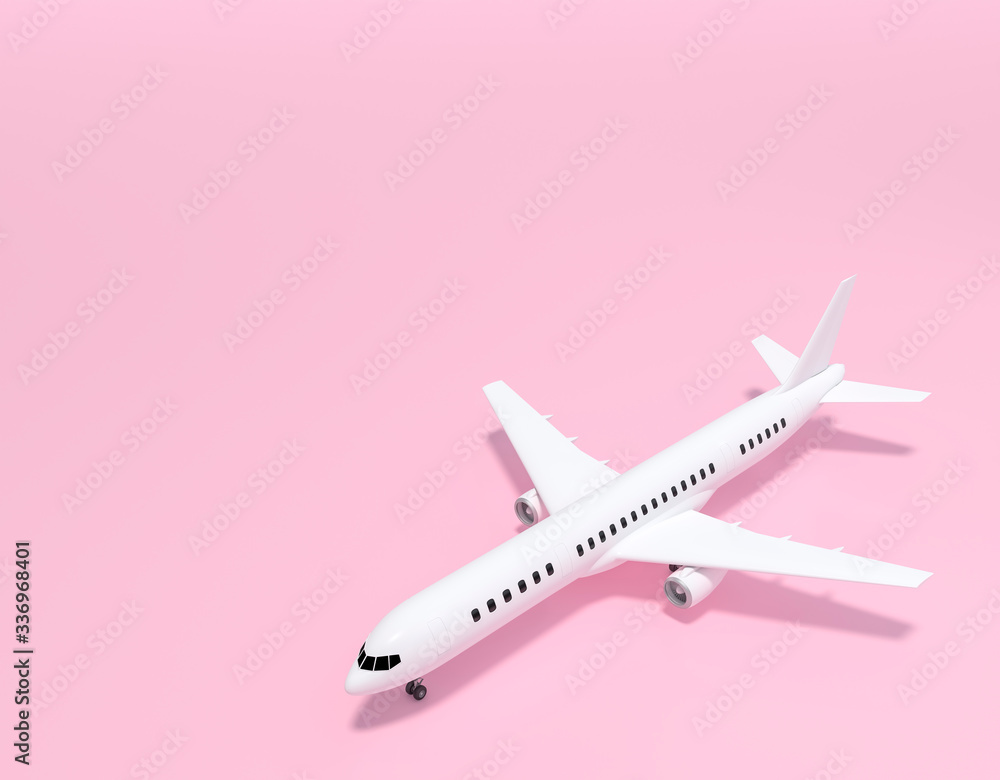 Model plane, airplane on pastel color background set 3d rendering. 3d illustration idea of travel, tourism, transportation and holiday card template minimal concept with space for text.