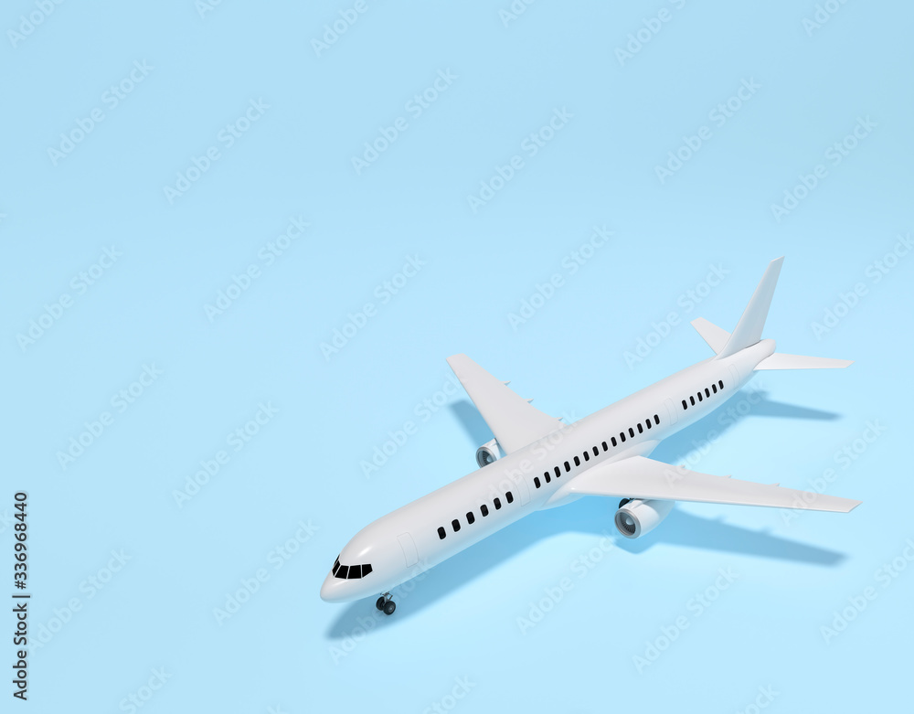 Model plane, airplane on pastel color background set 3d rendering. 3d illustration idea of travel, tourism, transportation and holiday card template minimal concept with space for text.