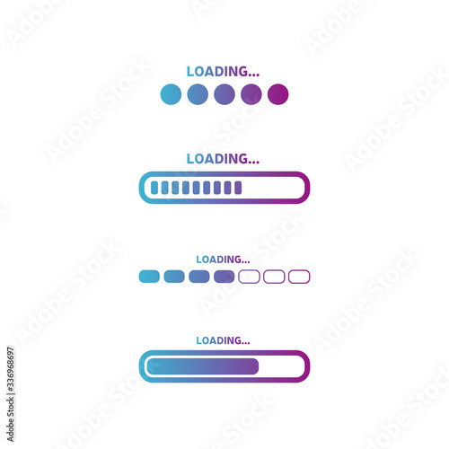 Set of vector loading icons. Colorful progress loading bar isolated. Bright download sign. Vector loading symbols