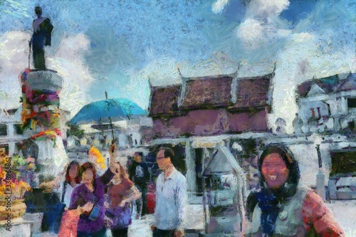 The Yamo Monument Nakhon Ratchasima Thailand Illustrations creates an impressionist style of painting.
