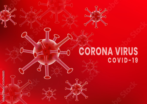 Coronavirus COVID-2019 on red background. Deadly type of virus 2019-nCoV.