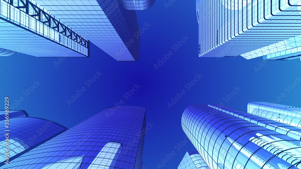 Fototapeta premium Modern Skyscraper Buildings office City Day Sky 3D illustration images