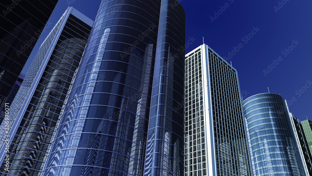 Fototapeta premium Modern Skyscraper Buildings office City Day Sky 3D illustration images