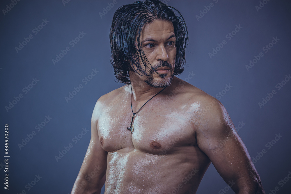 sexy muscular body model portrait of a young man