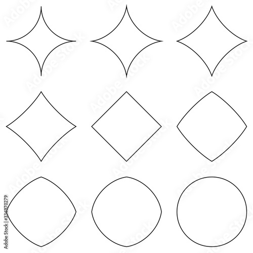 set geometric shapes, transition from star to circle and square, vector geometric shapes for design, different convexities and concavities