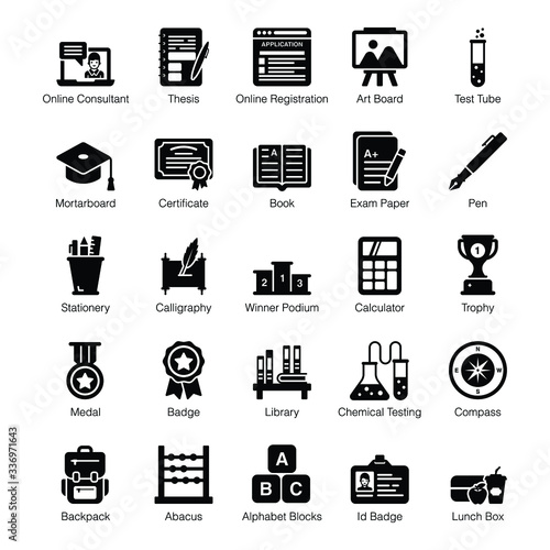 Pack Of Learning Solid Icons 