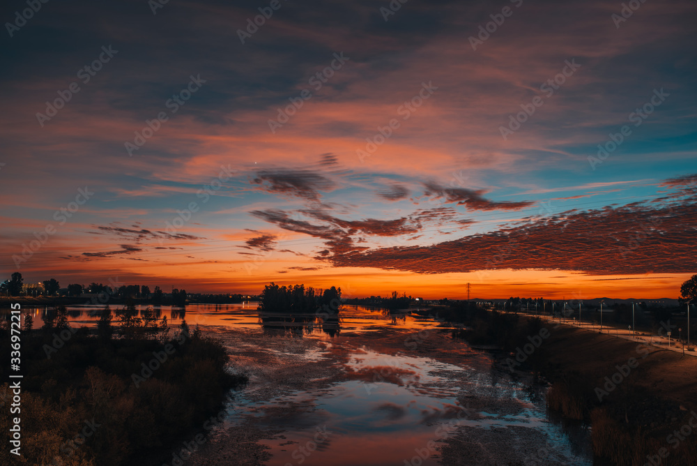 beautiful sunset over the river in (badajoz)