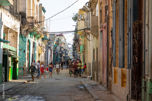 Havana Old Town Street with Local People and Tourist. Cuba.