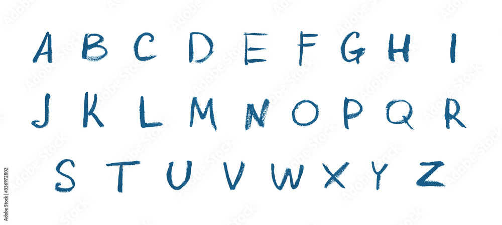 Alphabet letters written with colourful lipstick chalk pencil paint dark navy blue isolated on white background Alphabet letters written with colourful lipstick chalk pencil paint dark navy blue isolated on white background