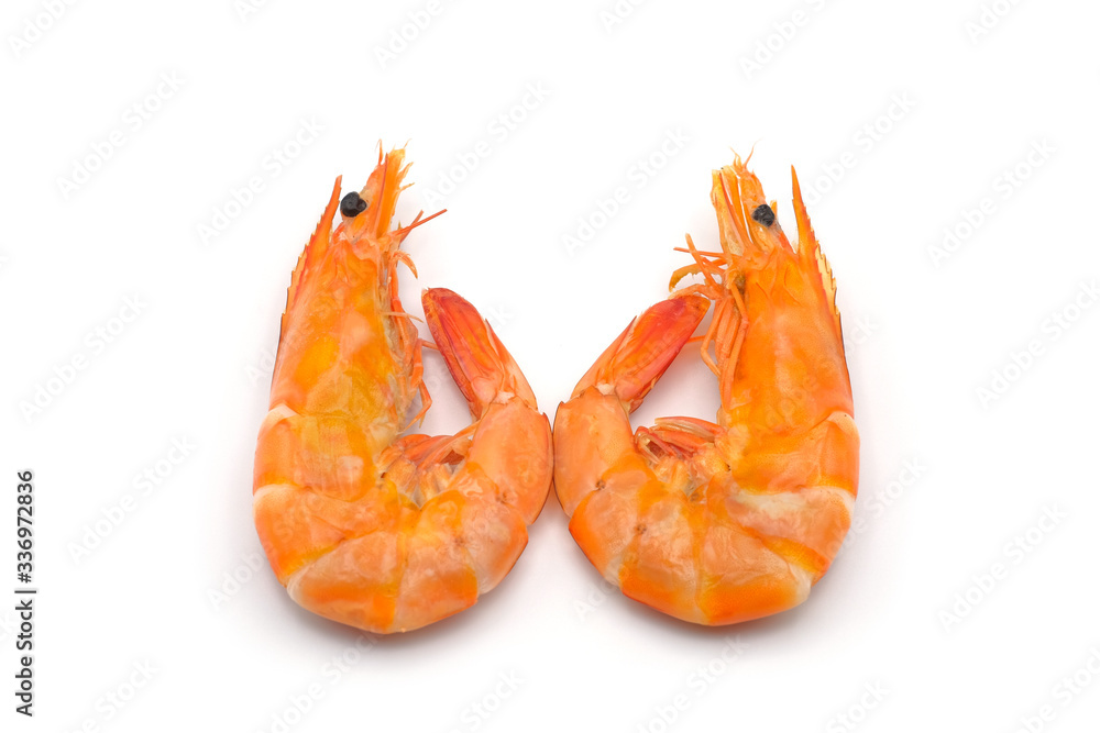 Close up Boiled shrimp on white background.