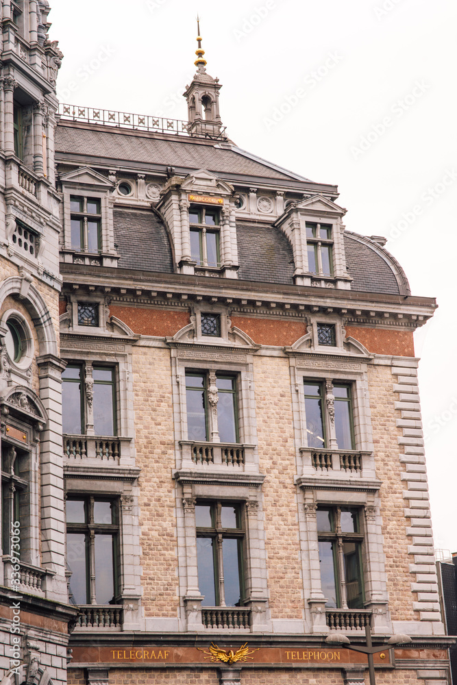 the appearance of the main railway station of Antwerp, Belgium.part of building.
