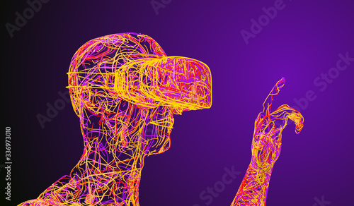 A Man In Virtual Reality Glasses Consisting Of Colored Wires