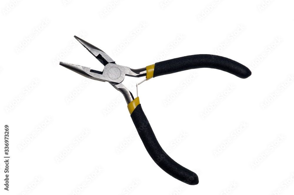 Small pliers with black handles isolated on white with clipping path Small pliers with black handles isolated on white with clipping path