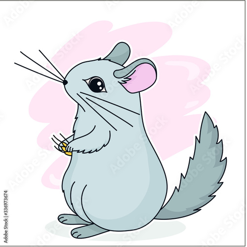 Little chinchilla sitting with grain.Vector illustration for kids abc 