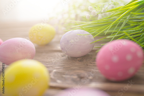 Easter eggs on a old wooden surface