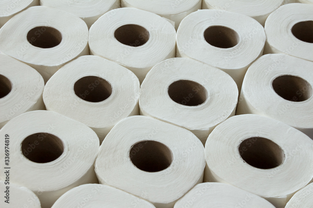 White toilet paper towel. Top view. Background White toilet paper towel. Top view. Background