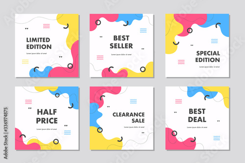 Set of editable sale square banner template. Mobile banner for social media post and web/internet ads. Sale banner adversiter template with abstract background and colorful concept.
