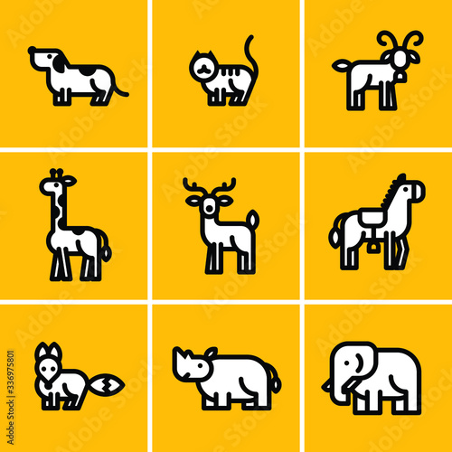 Pixel perfect vector icons of various animals.