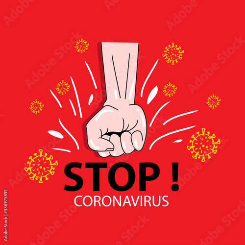 Stop corona virus. Fist destroys coronavirus. Fight against the coronavirus. 