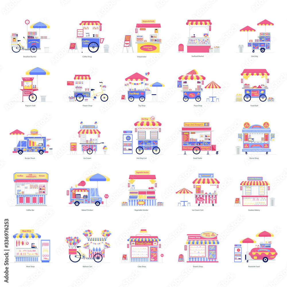 Food and Market Stalls Flat Illustrations Pack
Food and Market Stalls Flat Illustrations Pack