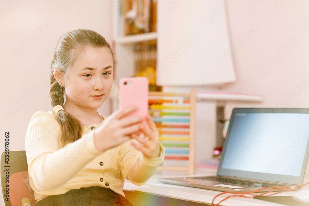 Selfie Time. Blogger girl recording vlog video with mobile phone live streaming during quarantine. Online influencer on social media viral concept. Teenager talking online with friends from school. Selfie Time. Blogger girl recording vlog video with mobile phone live streaming during quarantine. Online influencer on social media viral concept. Teenager talking online with friends from school.