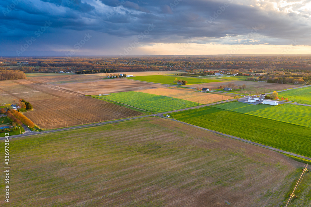 Aerial Sunset of Farmland in Plainsboro/Princeton