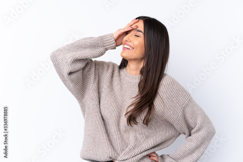 Young brunette woman over isolated white background has realized something and intending the solution