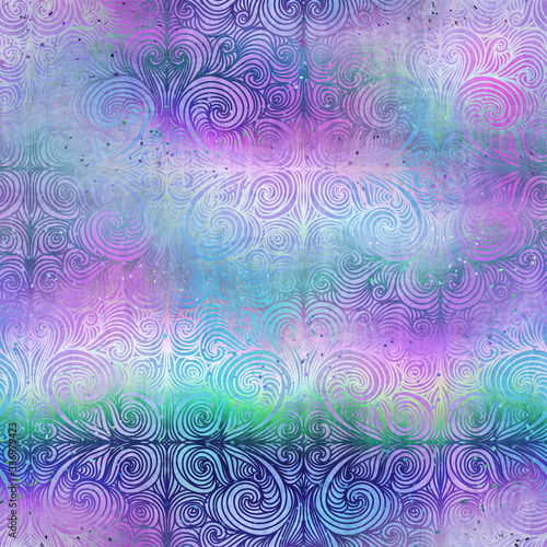 Holographic surreal ombre iridescent blend of purple green and blue with digital pattern overlay. Soft flowing surreal fantasy graphic design. Seamless repeat raster jpg pattern swatch.