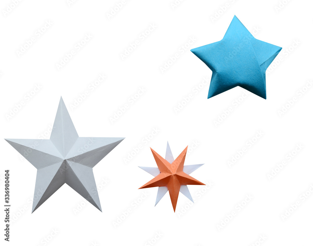 Fototapeta premium Assorted of colorful origami paper stars isolated white