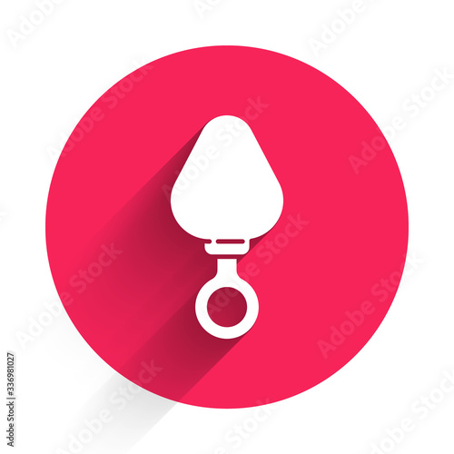 White Anal plug icon isolated with long shadow. Butt plug sign. Fetish accessory. Sex toy for men and woman. Red circle button. Vector Illustration