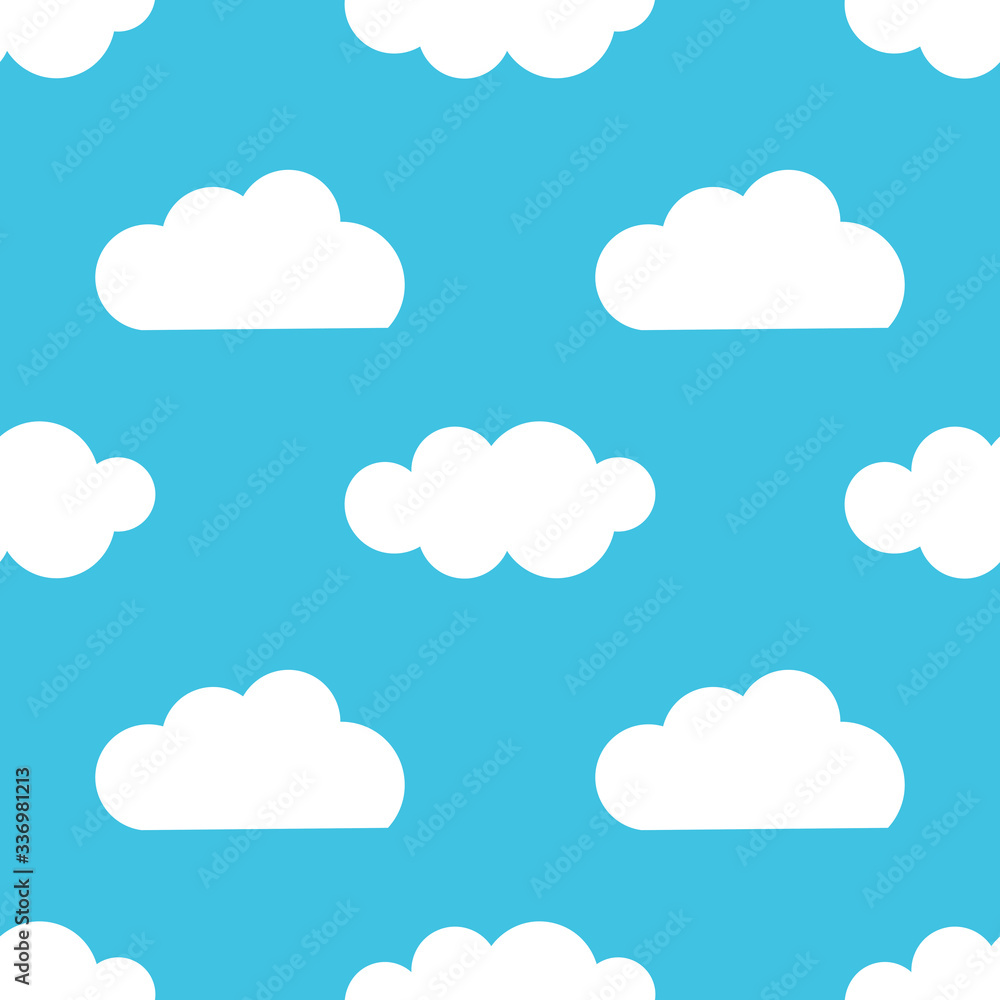 White clouds over blue sky seamless pattern.