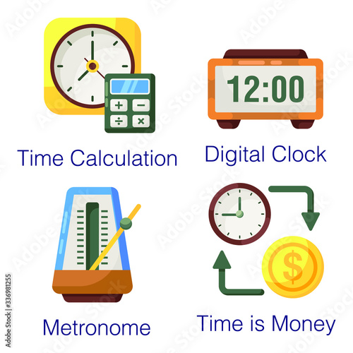Pack Of Clock Flat Icons 