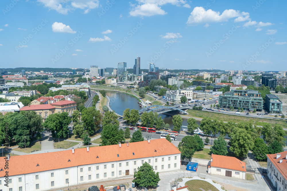 Panoramic view of Vilnius downtown and business center from Gediminas Castle Tower. June, 2019
