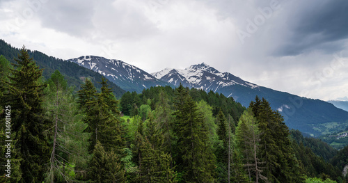 Panoramic view to the mountains. Snow covered Alps mountains on background. Switzerland, Europe. © eskstock