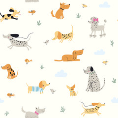 Keuken achterwand Honden patronen Schattige hondjes vector kinderpatroon  © Maryco