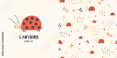 Ladybirds. Seamless pattern and surface design for kids