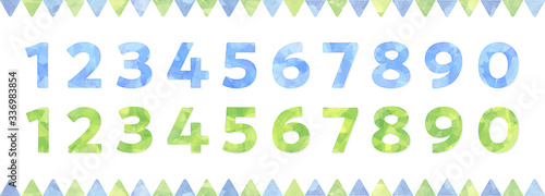 watercolor numbers (vector fonts): blue, green