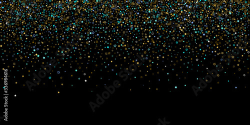 Gold, Blue stars, sprocket, shiny confetti. 