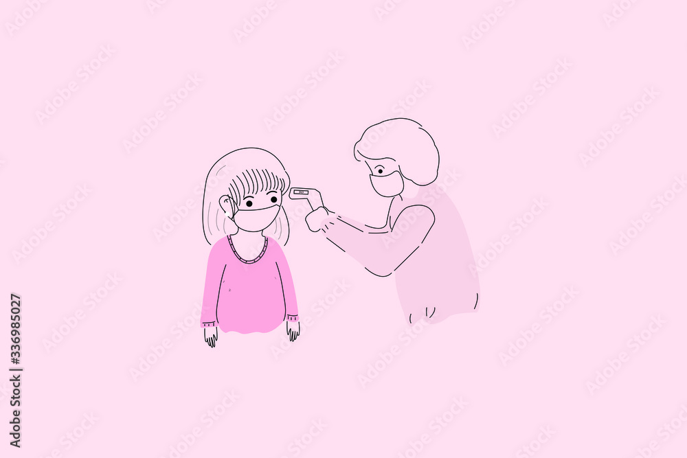 Medical team using thermal scanner on a girl Medical team using thermal scanner on a girl
