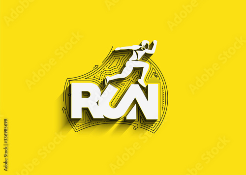 Sport and activity man runner jogger running isolated line art drawing, Vector Illustration.