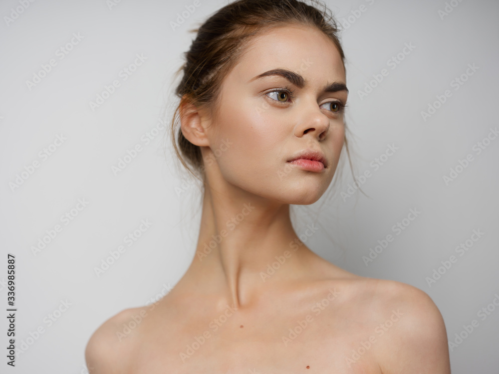 Pretty woman glamor naked shoulders clean skin makeup Pretty woman glamor naked shoulders clean skin makeup