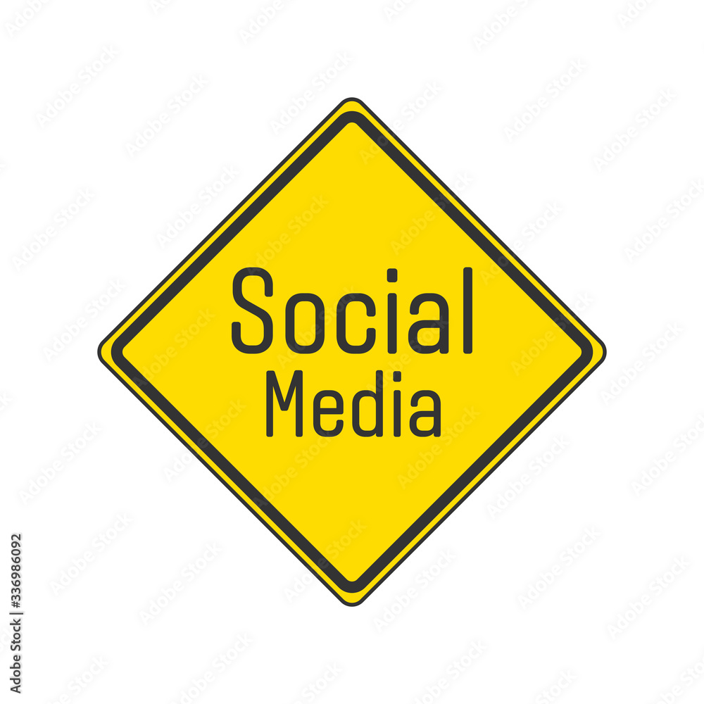 Social media yellow sign. Caution symbol. Vector Illustration