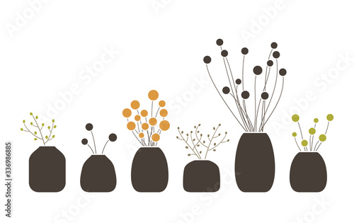 Illustration of stylized pottery vases with plants