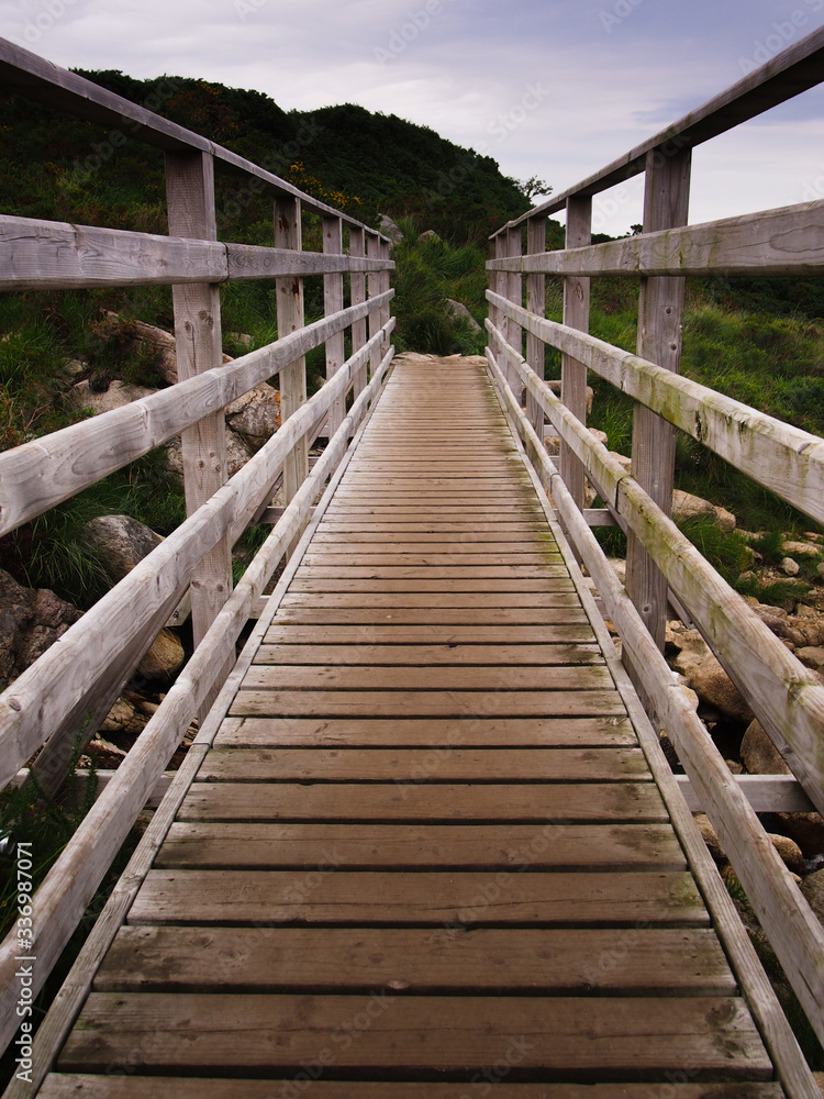 Wooden walkway in sand dunes in Northern Ireland 